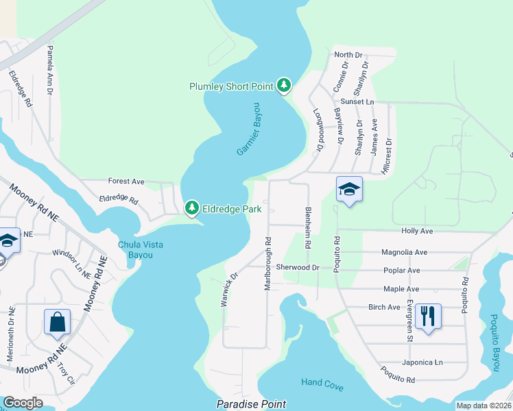 map of restaurants, bars, coffee shops, grocery stores, and more near 11 Marlborough Road in Shalimar