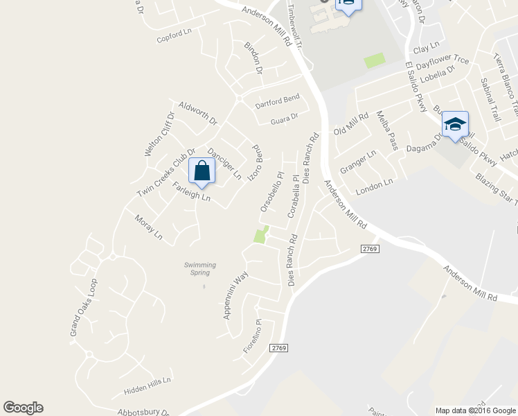 map of restaurants, bars, coffee shops, grocery stores, and more near 2805 Orsobello Place in Cedar Park