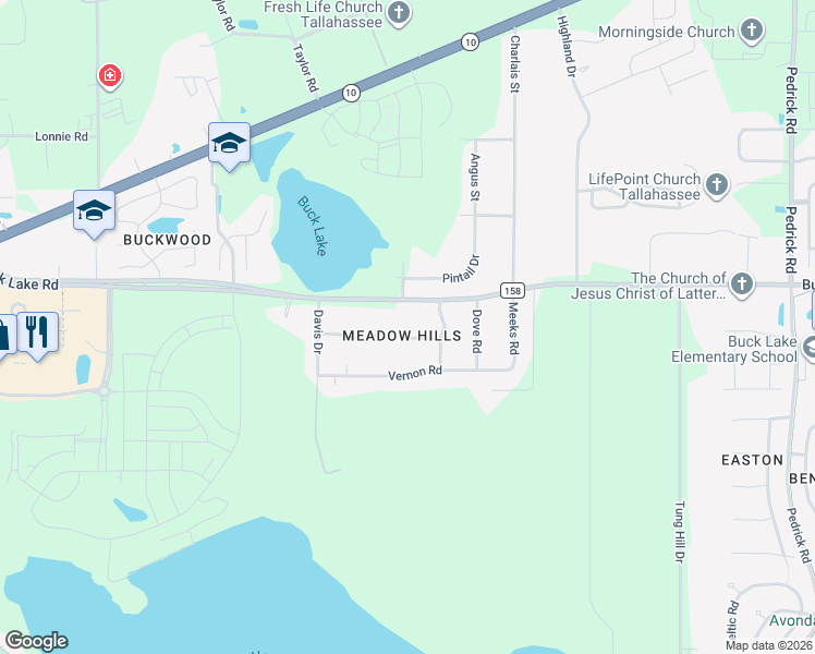 map of restaurants, bars, coffee shops, grocery stores, and more near 4922 Lester Road in Tallahassee