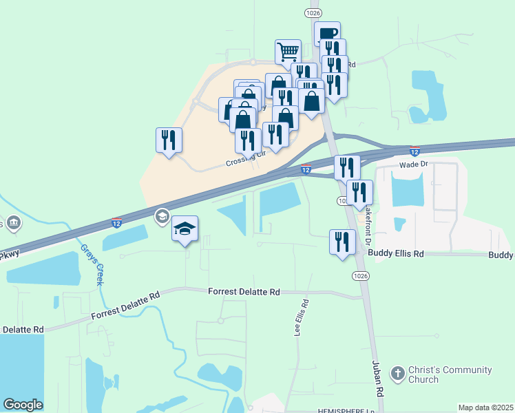 map of restaurants, bars, coffee shops, grocery stores, and more near 9962 Powell Lane in Denham Springs