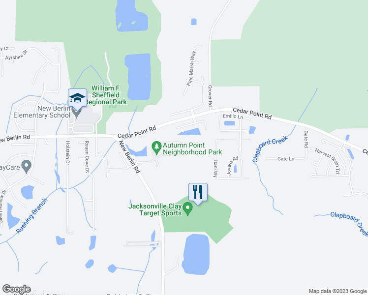 map of restaurants, bars, coffee shops, grocery stores, and more near 3948 Ringneck Drive in Jacksonville