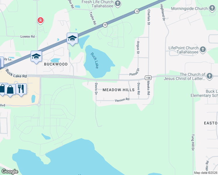 map of restaurants, bars, coffee shops, grocery stores, and more near 4912 Lester Road in Tallahassee