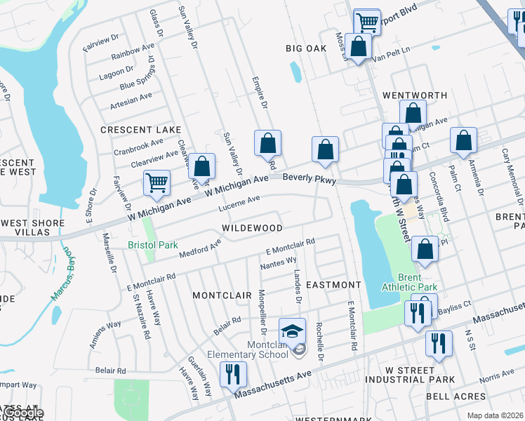 map of restaurants, bars, coffee shops, grocery stores, and more near 910 Medford Avenue in Pensacola