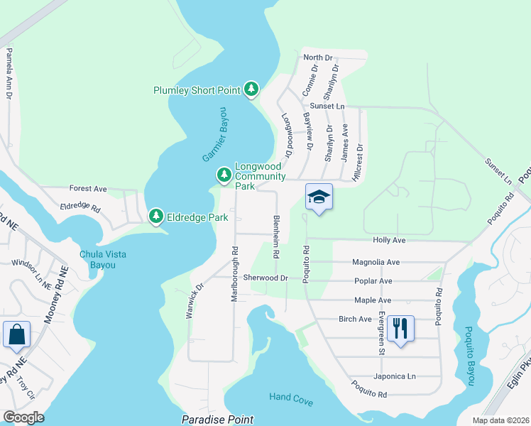 map of restaurants, bars, coffee shops, grocery stores, and more near 12 Blenheim Road in Shalimar