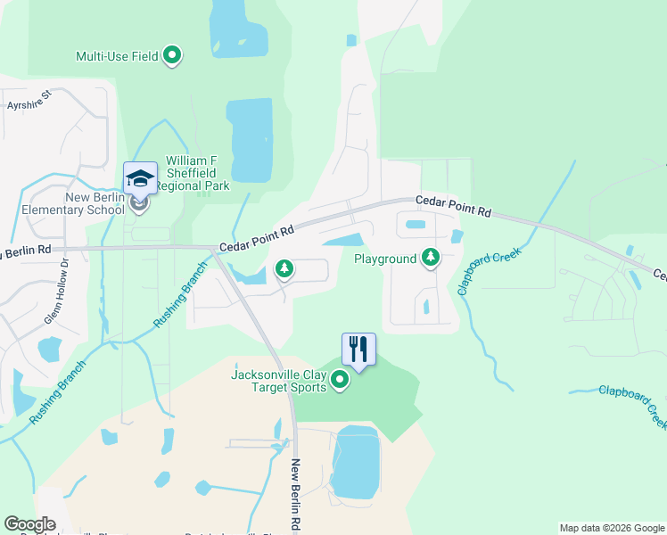 map of restaurants, bars, coffee shops, grocery stores, and more near 3948 Ringneck Drive in Jacksonville