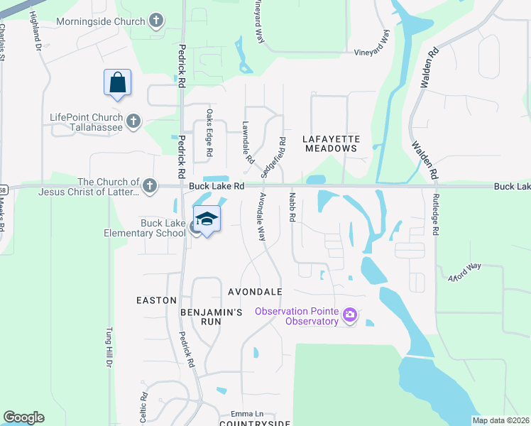map of restaurants, bars, coffee shops, grocery stores, and more near 1542 Avondale Way in Tallahassee