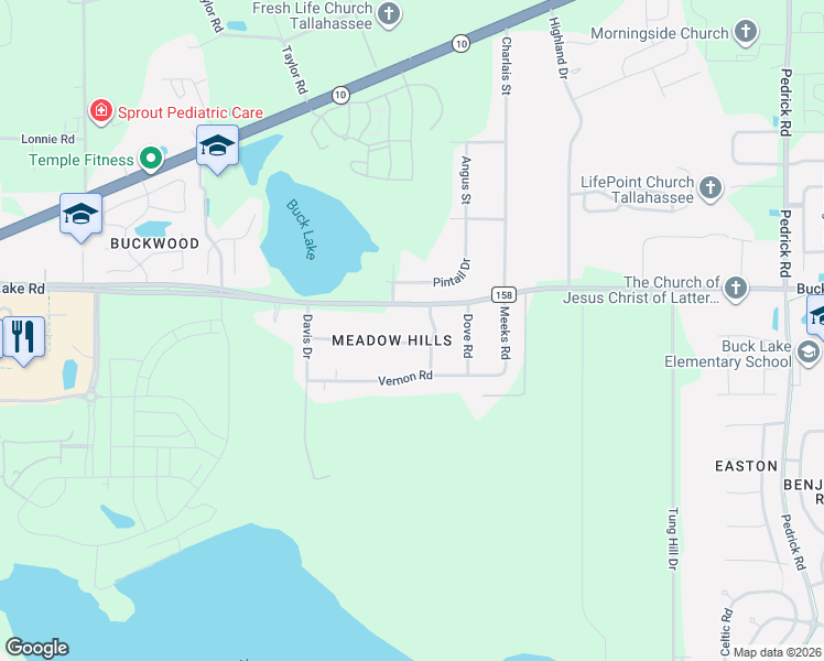 map of restaurants, bars, coffee shops, grocery stores, and more near 4922 Lester Road in Tallahassee