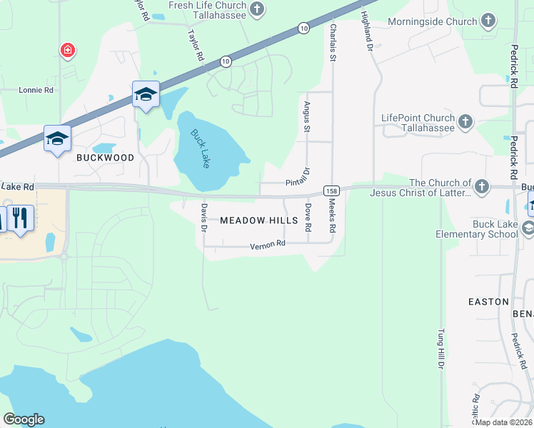 map of restaurants, bars, coffee shops, grocery stores, and more near 4922 Lester Road in Tallahassee
