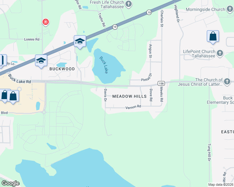 map of restaurants, bars, coffee shops, grocery stores, and more near 4912 Lester Road in Tallahassee