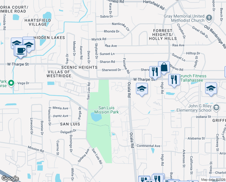map of restaurants, bars, coffee shops, grocery stores, and more near 212 Westwood Drive in Tallahassee