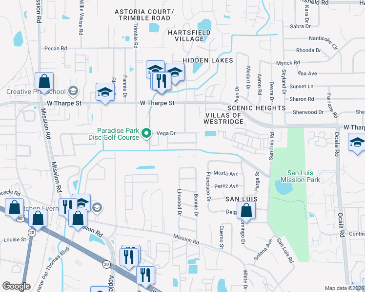 map of restaurants, bars, coffee shops, grocery stores, and more near 2403 Beechnut Lane in Tallahassee