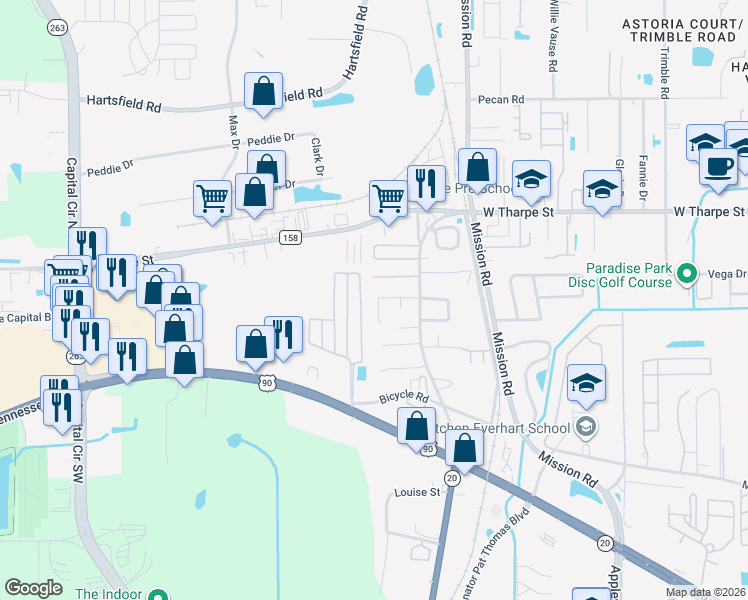 map of restaurants, bars, coffee shops, grocery stores, and more near 1907 Nekoma Court in Tallahassee