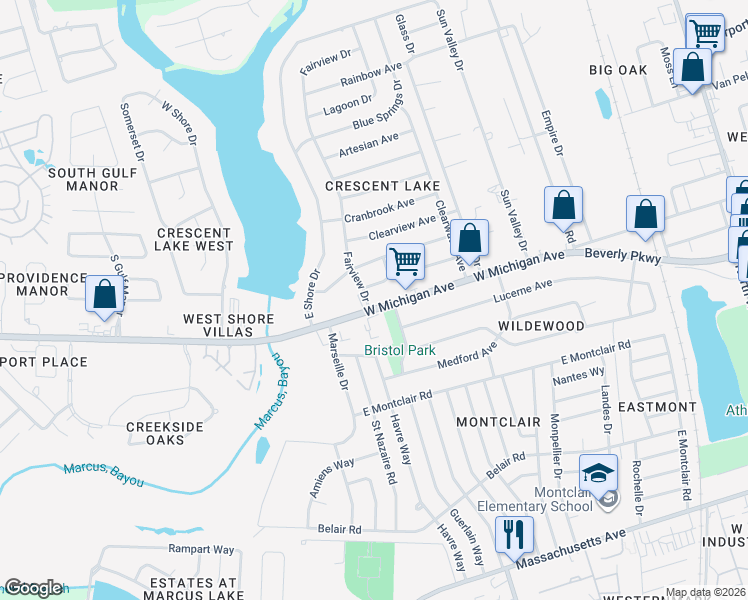 map of restaurants, bars, coffee shops, grocery stores, and more near 928 West Michigan Avenue in Pensacola