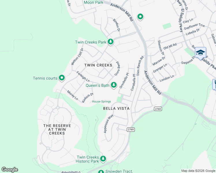 map of restaurants, bars, coffee shops, grocery stores, and more near 2712 Izoro Bend in Cedar Park