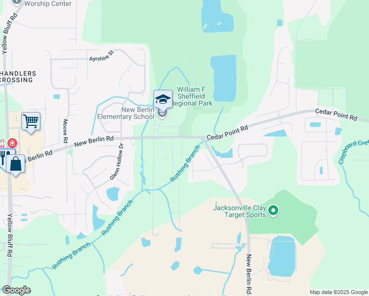 map of restaurants, bars, coffee shops, grocery stores, and more near 12271 Black Walnut Court in Jacksonville