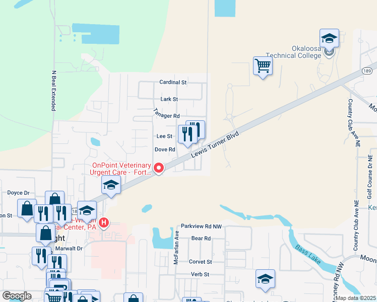 map of restaurants, bars, coffee shops, grocery stores, and more near 1824 Lewis Turner Boulevard in Fort Walton Beach