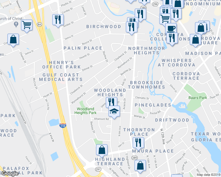 map of restaurants, bars, coffee shops, grocery stores, and more near 748 Boxwood Drive in Pensacola