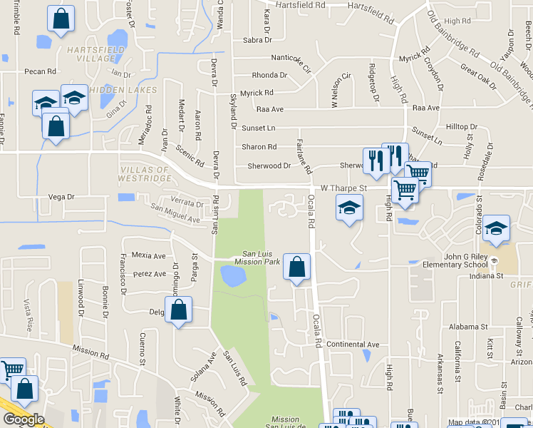 map of restaurants, bars, coffee shops, grocery stores, and more near 212 Westwood Drive in Tallahassee