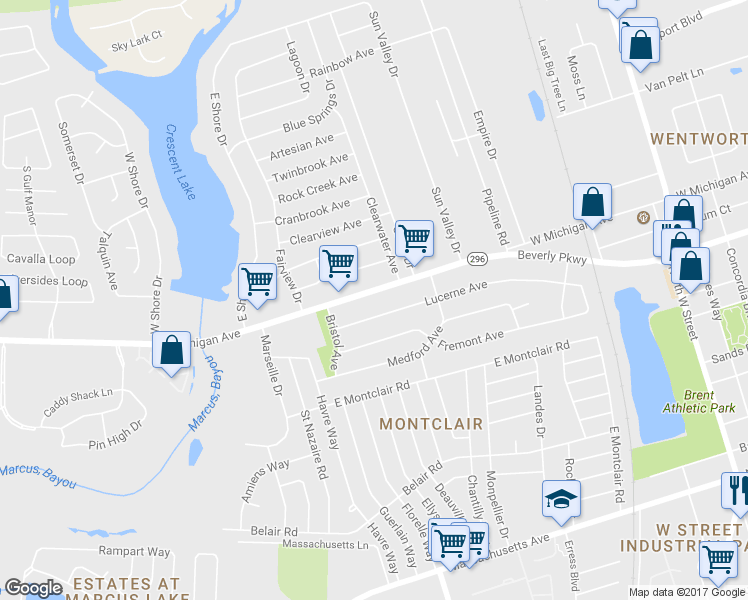 map of restaurants, bars, coffee shops, grocery stores, and more near 923 West Michigan Avenue in Pensacola