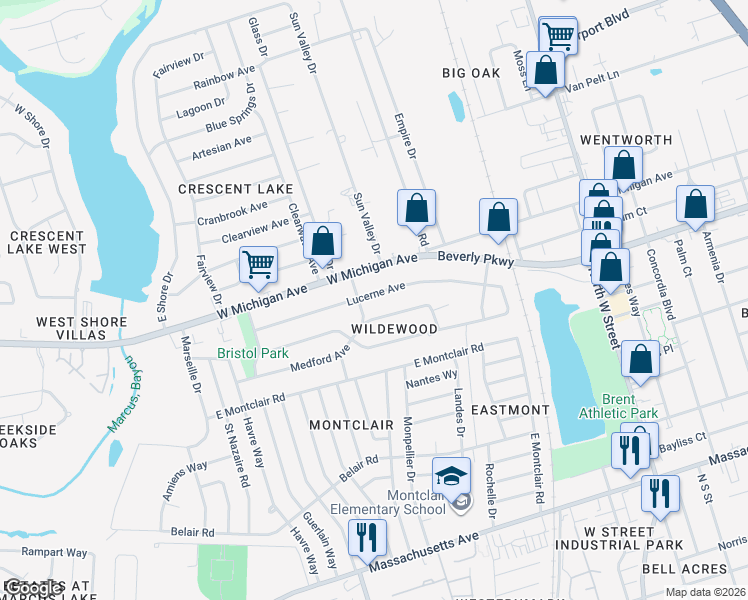 map of restaurants, bars, coffee shops, grocery stores, and more near 5204 Clifton Avenue in Pensacola