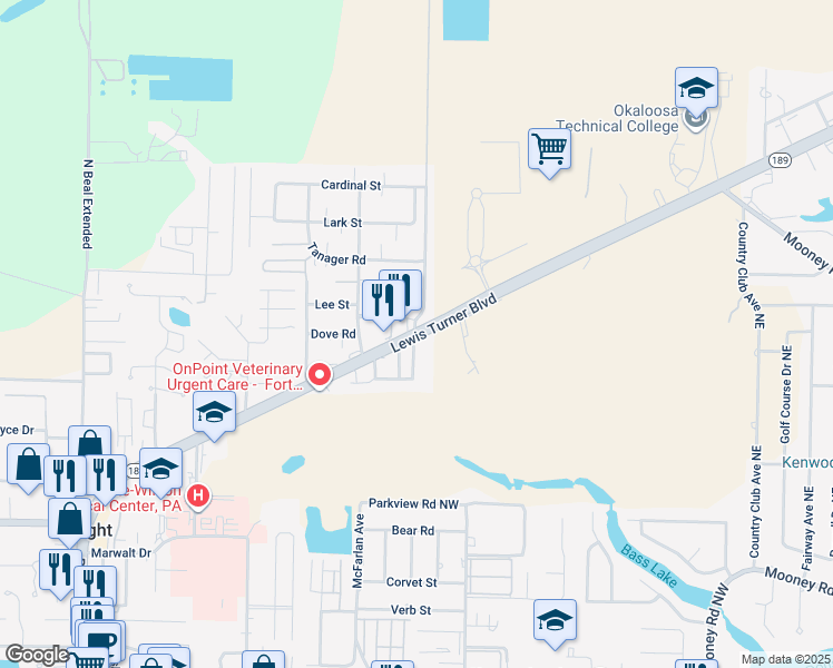 map of restaurants, bars, coffee shops, grocery stores, and more near 81 Roberts Road in Fort Walton Beach