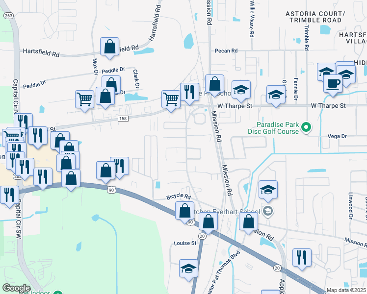 map of restaurants, bars, coffee shops, grocery stores, and more near 3200 Nekoma Lane in Tallahassee