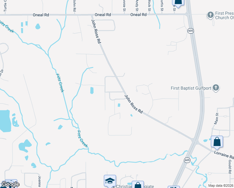map of restaurants, bars, coffee shops, grocery stores, and more near 12001-12199 Doc Sheffield Road in Gulfport