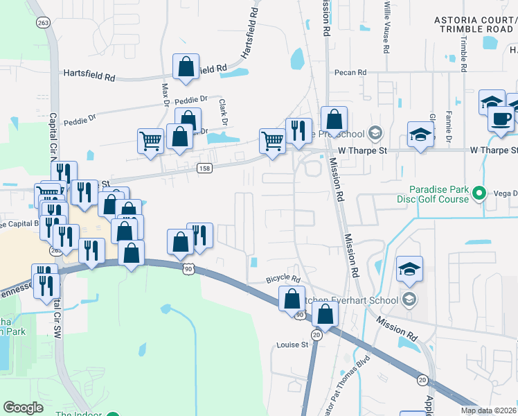 map of restaurants, bars, coffee shops, grocery stores, and more near 1907 Nekoma Court in Tallahassee