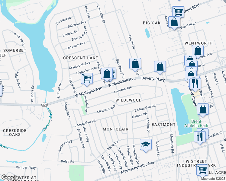 map of restaurants, bars, coffee shops, grocery stores, and more near 902 Lucerne Avenue in Pensacola