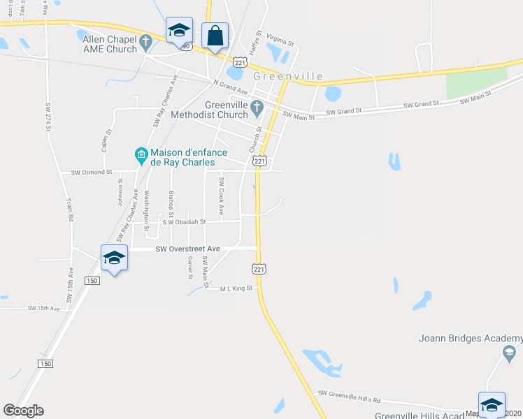 map of restaurants, bars, coffee shops, grocery stores, and more near 589 U.S. 221 in Greenville