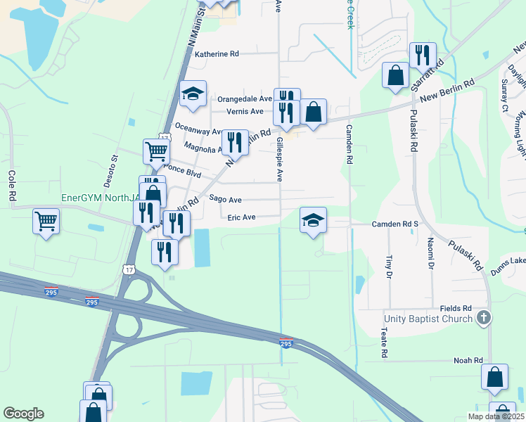 map of restaurants, bars, coffee shops, grocery stores, and more near 439 Eric Avenue in Jacksonville