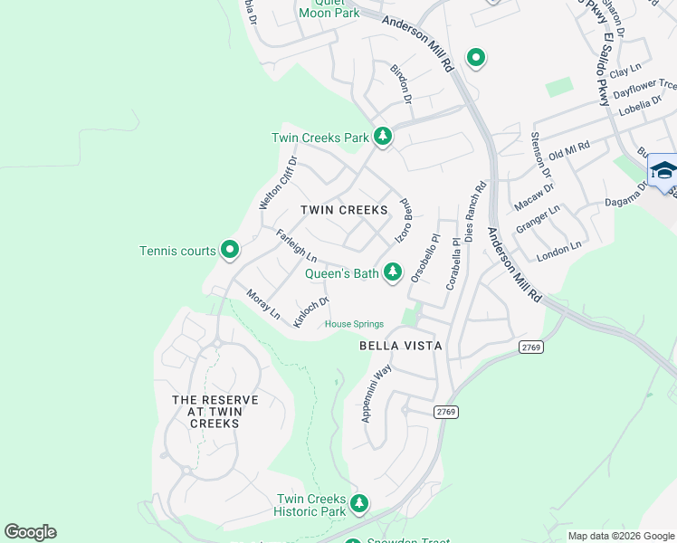 map of restaurants, bars, coffee shops, grocery stores, and more near 2607 Farleigh Lane in Cedar Park