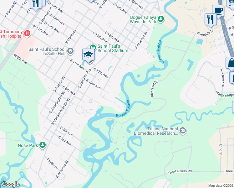 map of restaurants, bars, coffee shops, grocery stores, and more near 1110 South New Hampshire Street in Covington