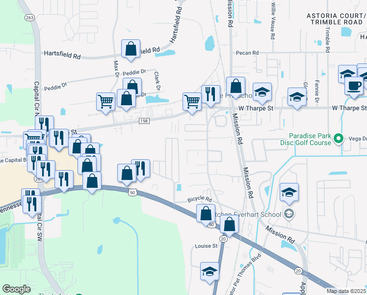 map of restaurants, bars, coffee shops, grocery stores, and more near 1938 Nekoma Court in Tallahassee