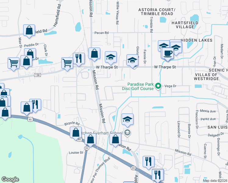 map of restaurants, bars, coffee shops, grocery stores, and more near 2910 Regent Drive in Tallahassee