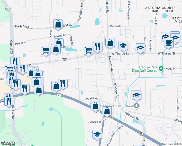map of restaurants, bars, coffee shops, grocery stores, and more near 1907 Nekoma Court in Tallahassee