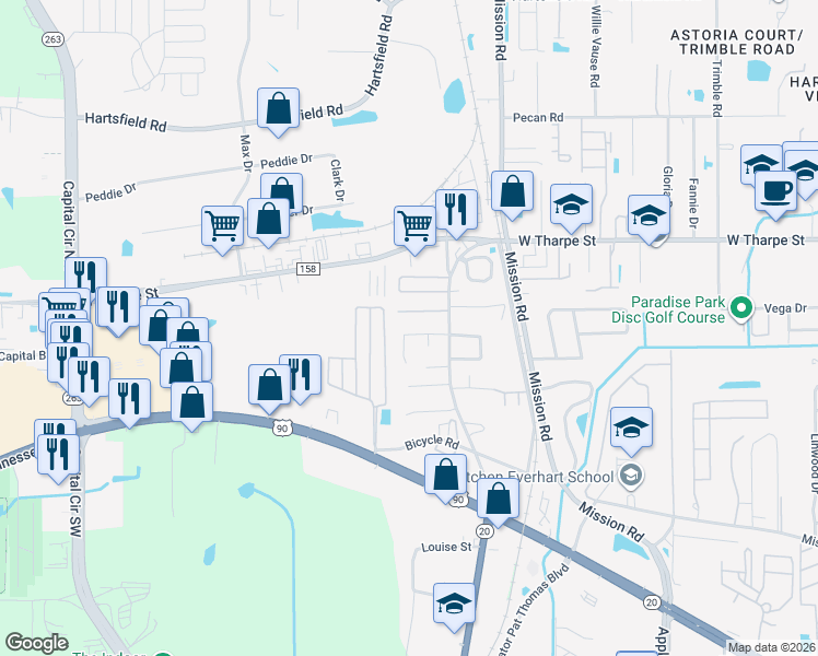 map of restaurants, bars, coffee shops, grocery stores, and more near 1907 Nekoma Court in Tallahassee