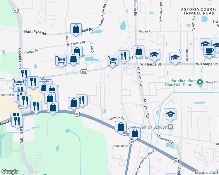 map of restaurants, bars, coffee shops, grocery stores, and more near 1907 Nekoma Court in Tallahassee