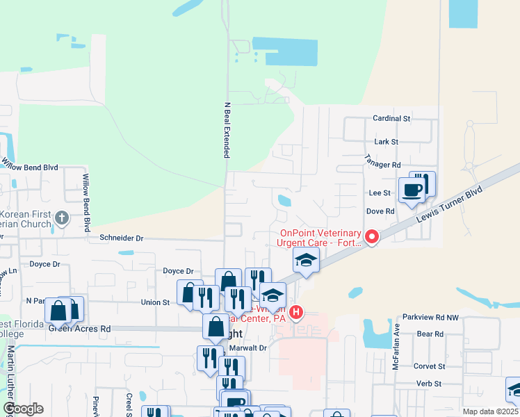 map of restaurants, bars, coffee shops, grocery stores, and more near 1710 Crosswinds Landing in Fort Walton Beach