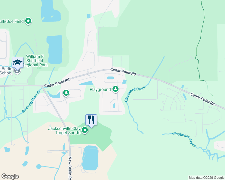 map of restaurants, bars, coffee shops, grocery stores, and more near 12581 Itani Way in Jacksonville