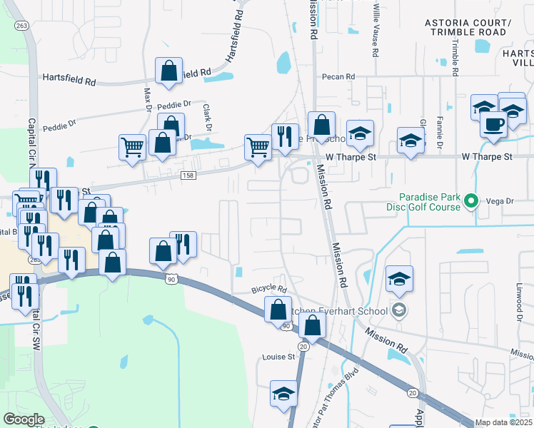 map of restaurants, bars, coffee shops, grocery stores, and more near 1907 Nekoma Court in Tallahassee