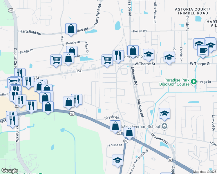map of restaurants, bars, coffee shops, grocery stores, and more near 3252 Nekoma Lane in Tallahassee