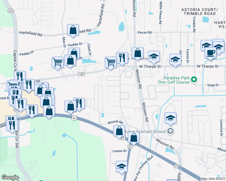 map of restaurants, bars, coffee shops, grocery stores, and more near 3248 Nekoma Lane in Tallahassee