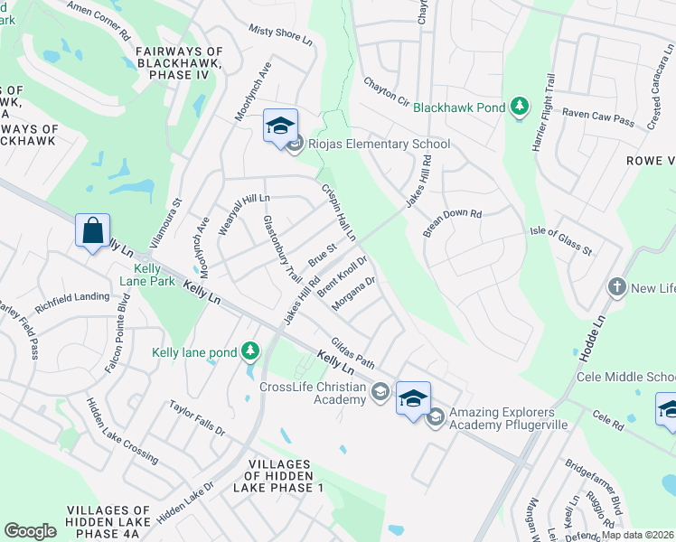 map of restaurants, bars, coffee shops, grocery stores, and more near 19412 Brent Knoll Drive in Pflugerville