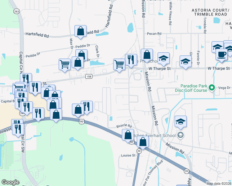 map of restaurants, bars, coffee shops, grocery stores, and more near 1907 Nekoma Court in Tallahassee