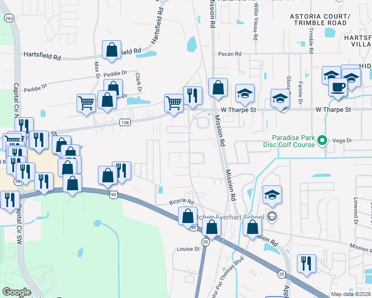 map of restaurants, bars, coffee shops, grocery stores, and more near in Tallahassee