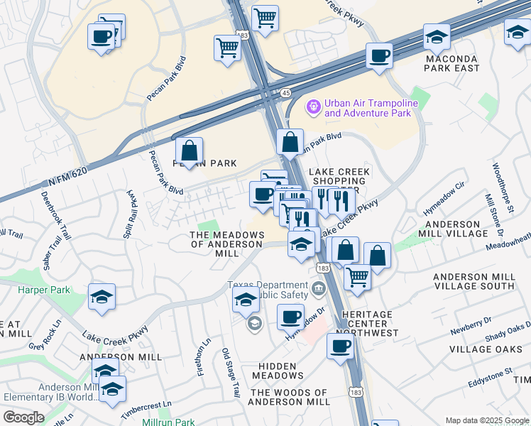 map of restaurants, bars, coffee shops, grocery stores, and more near 13776 U.S. 183 in Austin
