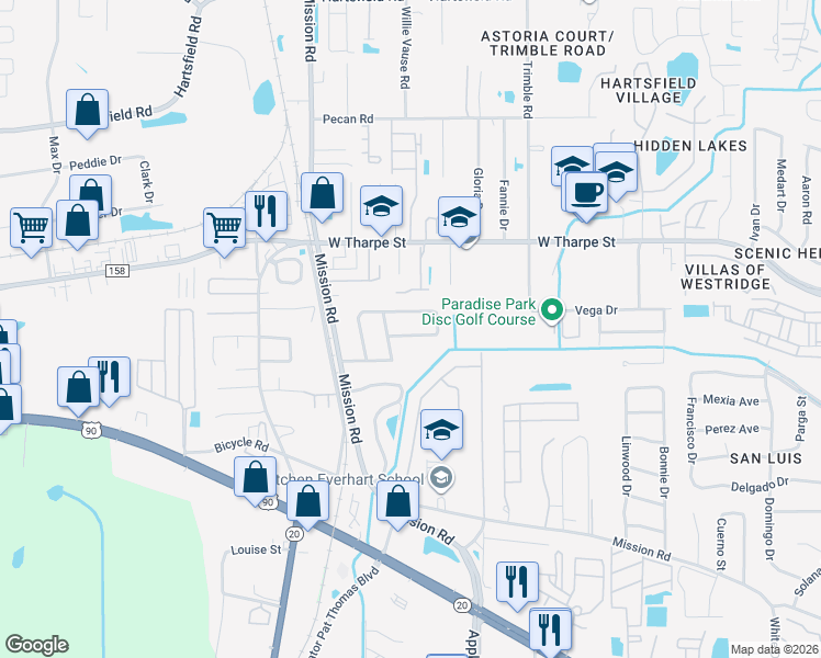 map of restaurants, bars, coffee shops, grocery stores, and more near 2910 Regent Drive in Tallahassee