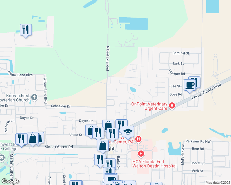 map of restaurants, bars, coffee shops, grocery stores, and more near 3 L B J Sr Drive in Fort Walton Beach