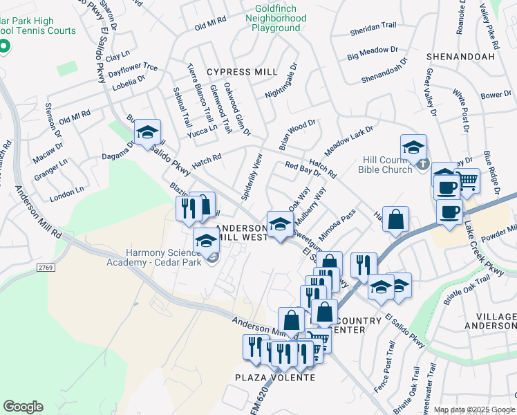 map of restaurants, bars, coffee shops, grocery stores, and more near 1804 Locust Cove in Cedar Park